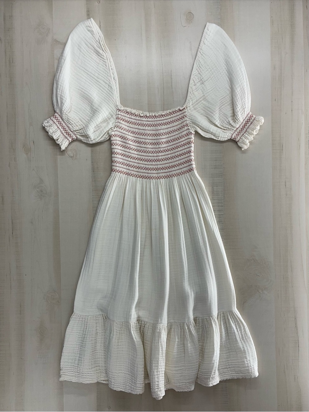 NOTHING FITS BUT maternity puff sleeve smocked dress cotton S M